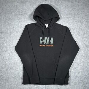 Helly Hansen Pullover Hoodie Mens Large Black Fleece Kangaroo Pocket Polartec